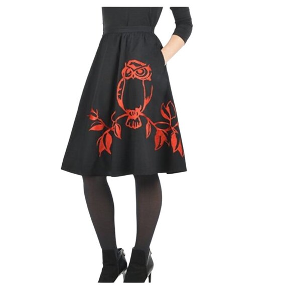 eShakti Women's Black Owl Embellished Poplin A-line Skirt SIZE-S/6 - Picture 8 of 10